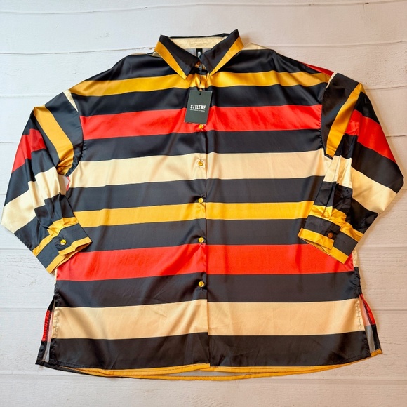NWT - Stylewe - Women’s Striped Satin Button Down Blouse - Size Large. Brand new - Picture 1 of 8